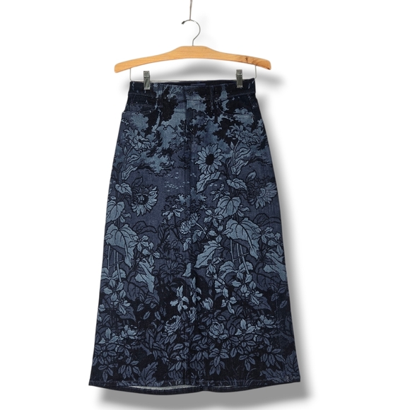 Mother The Swooner Straight A Midi Skirt Blue Denim Floral Sing Me To Sleep 25 - Picture 2 of 15